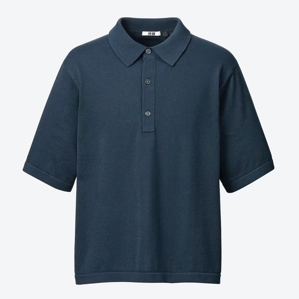 Lemaire Uniqlo U Relax Fit Knitted Polo Shirt Men Small Navy Blue Jersey Rayon